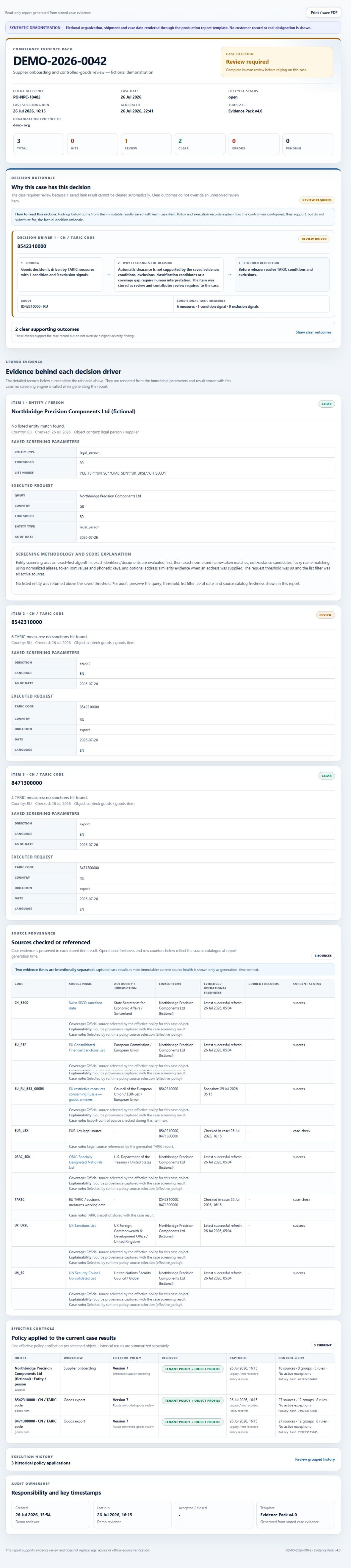 Compliance Evidence Pack DEMO-2026-0042